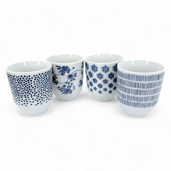 NEW Ikea ENTUSIAM Porcelain Tumbler Patterened/Blue 7 oz Pack of 4 - Picture 1 of 10
